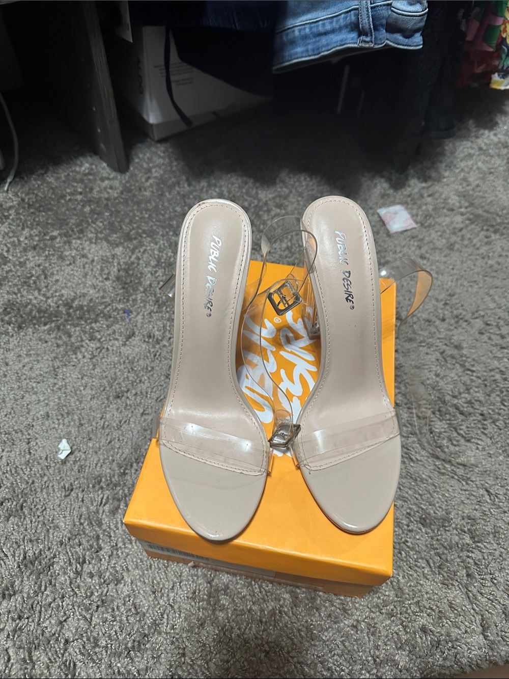 Clear Strap Nude Heeled Sandals